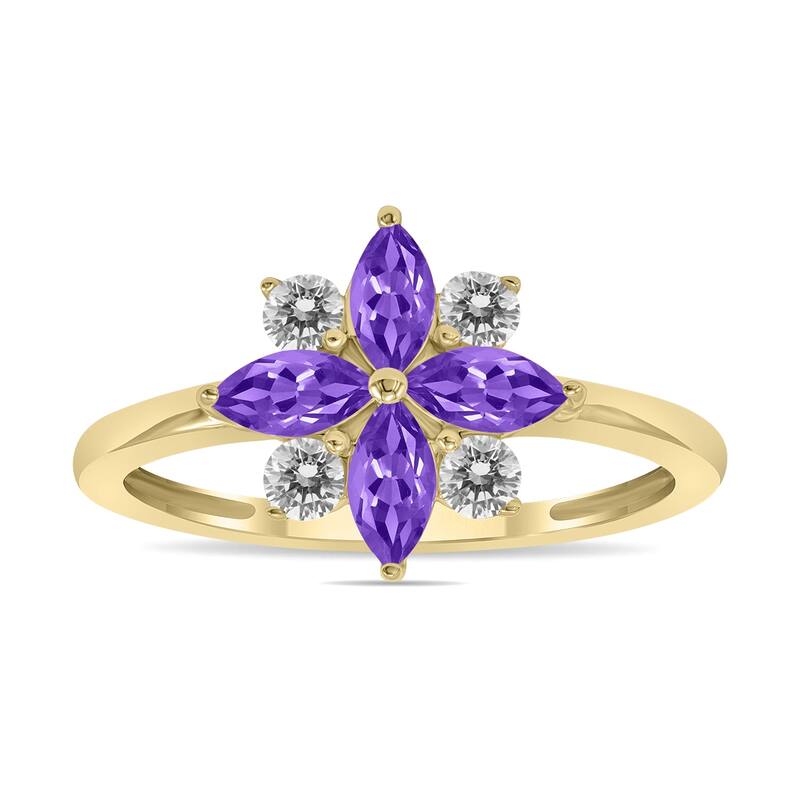 Marquee Jewels 3/4 Carat TW Amethyst and Diamond Flower Ring in 10K Yellow Gold