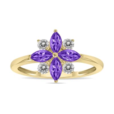 Marquee Jewels 3/4 Carat TW Amethyst and Diamond Flower Ring in 10K Yellow Gold
