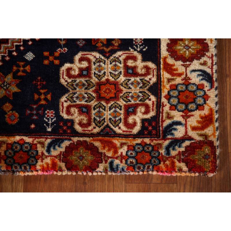 Shiraz Persian Vintage Area Rug Handmade Geometric Red Wool Carpet - 3'2"x 4'10"