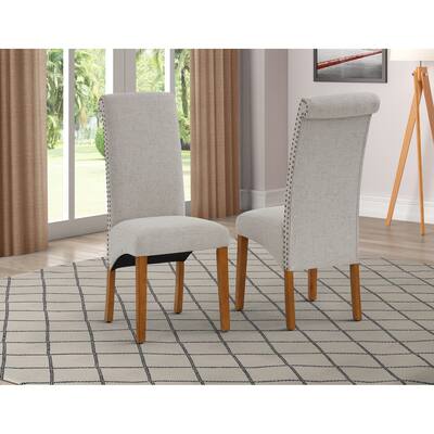 Set of 2 Upholstered Fabric Dining Chairs,modern High Back Button- Linen Dining Chairs with Solid Wood Legs and Nailed Trim