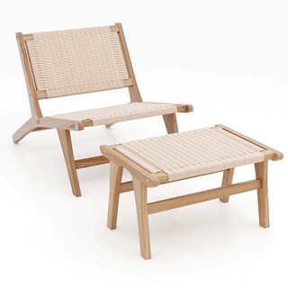 Costway Mid Century Modern Accent Chair with Ottoman Teak Wooden Frame - See Details