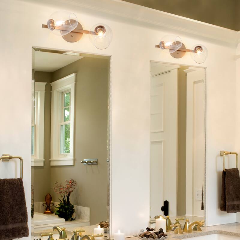 Modern Gold 2-Light Bathroom Vanity Light Adjustable Glass Wall Sconce - L 17.5"x W 8"x H 10"