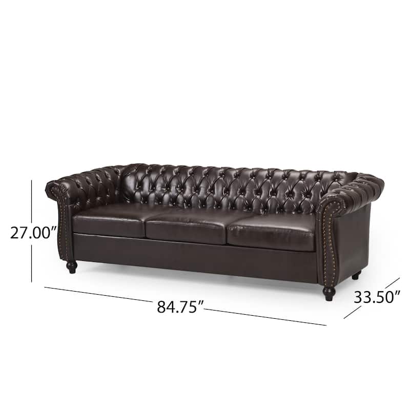 3 Seater Brown PU Chesterfield Sofa