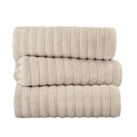 Classic Turkish Plush Ribbed Cotton Bath Towels (Set of 3) - 40x65