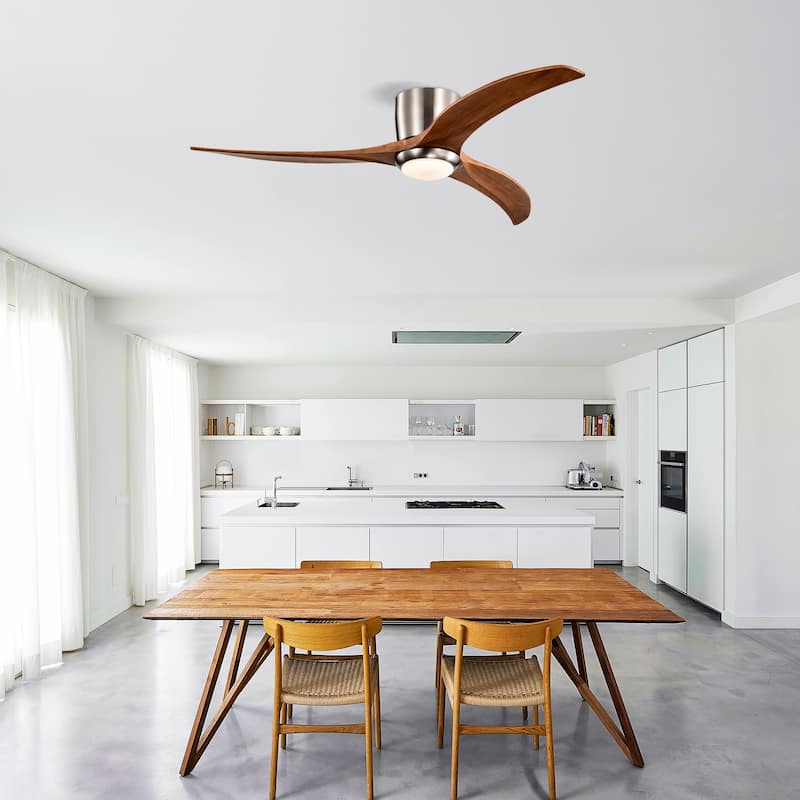 52" Flush Mount Ceiling Fan Solid Wood Blades Ceiling Fan With Light With Remote Control,Noiseless Reversible Motor,6 Speed