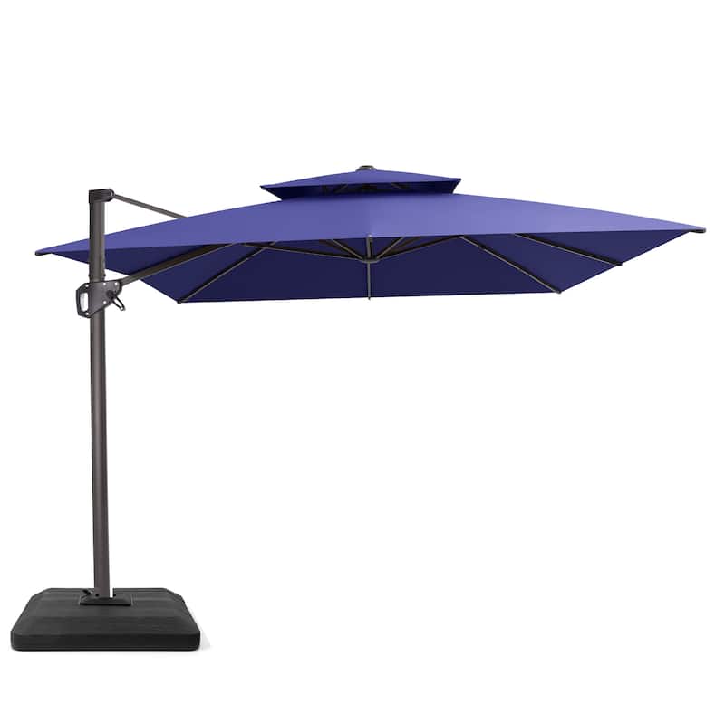 VredHom Patio Outdoor 9 x 11 FT Cantilever-Offset Umbrella with Premium Weight Base - NavyBlue