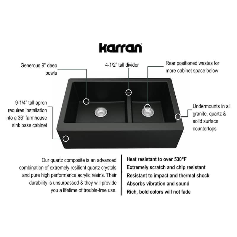 Karran Farmhouse/Apron-Front Quartz Double Bowl Kitchen Sink