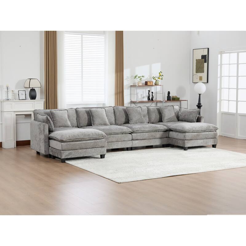 Roomfitters Large Upholstered 4-Seater Sofa with Plush Cushions and Pillows, Modern Cloud Couch for Living Room
