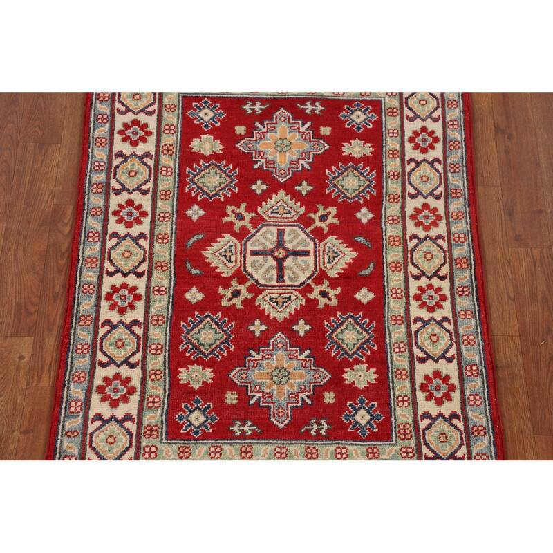 Red Kazak Foyer Rug Hand-Knotted Oriental Accent Wool Carpet - 2'8" x 3'11"