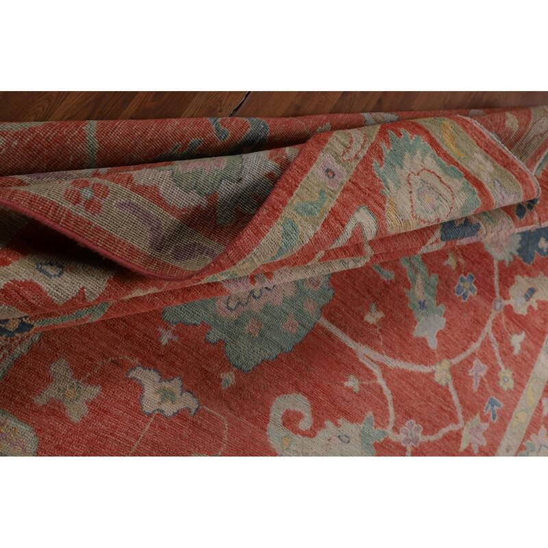 All-Over Orange Oushak Vegetable Dye Area Rug Handmade Wool Carpet - 8'11"x 11'8"