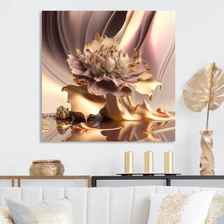 Designart 'Liquid Gold And Pink Modern Flowers II' Floral Metal Wall Art