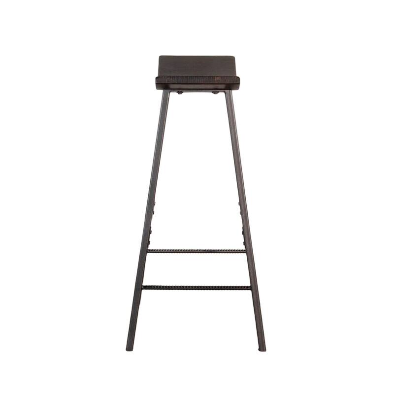 Zayle Barstool Set of 2, Black Angled Legs, Dark Brown Wood, 30 Inch