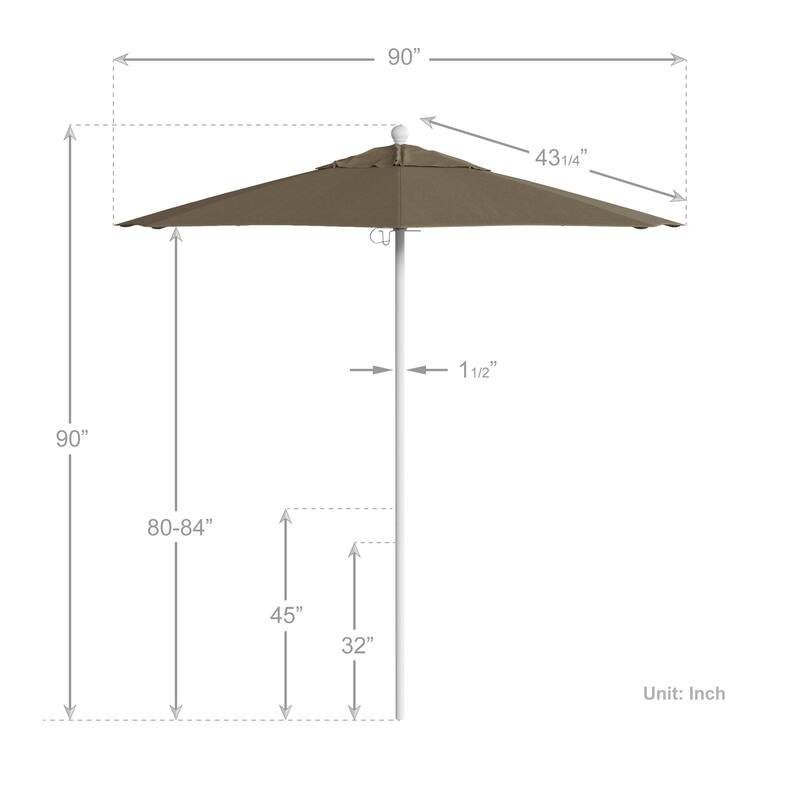 California Umbrella 7.5' Rd.. Aluminum Frame, Fiberglass Rib Market Umbrella, Push Open, White Finish, Olefin Fabric