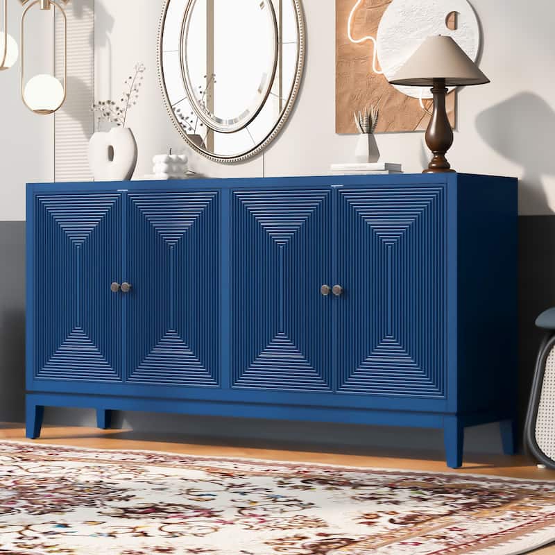 Storage Cabinet Sideboard Buffet with Vertical Line Design,Suitable for Study,Entrance and Living Room - Blue