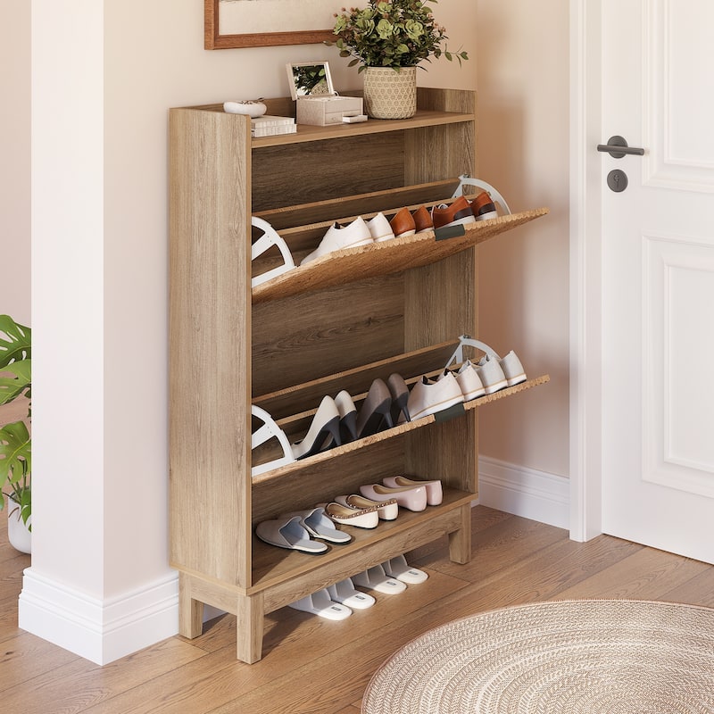 Shoe Cabinet with 2 Flip Drawers - Brown