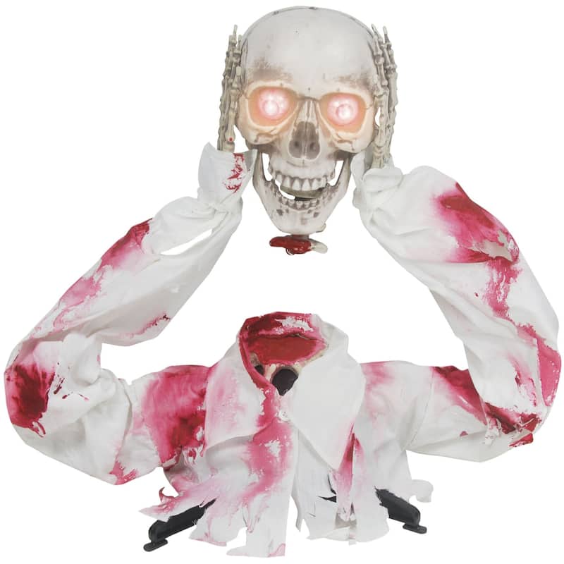 White and Red Ground breaker Head Off Skeleton Halloween Prop