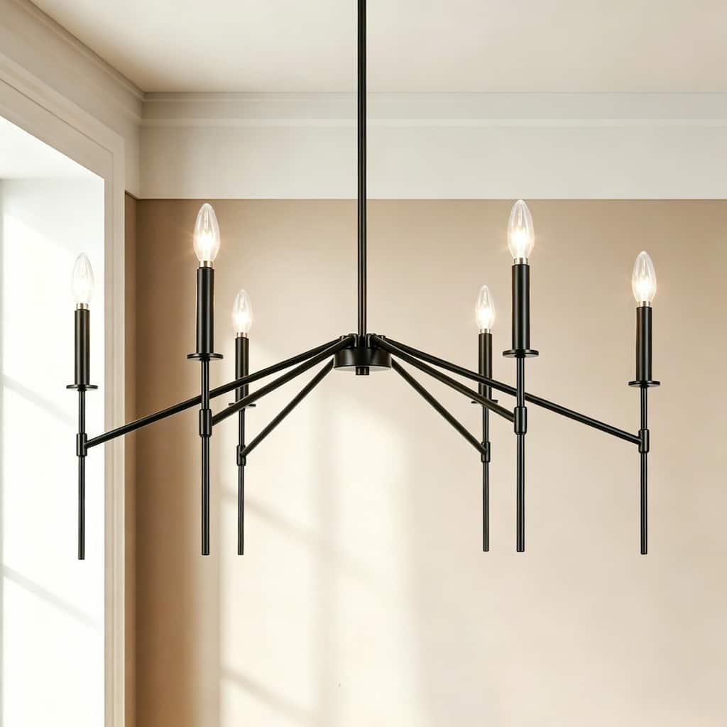 Modern 6-Light Black Chandelier Industrial Metal Light Fixture for Dining Room - 32.7 " L × 13.8 " H