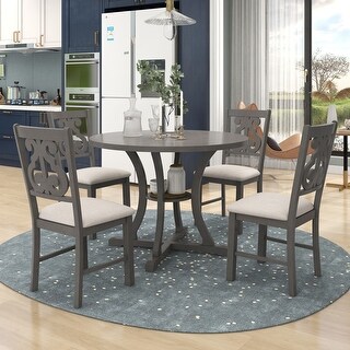 5-Piece Solid Wood Dining Table Set with Round Dining Table w/Storage ...