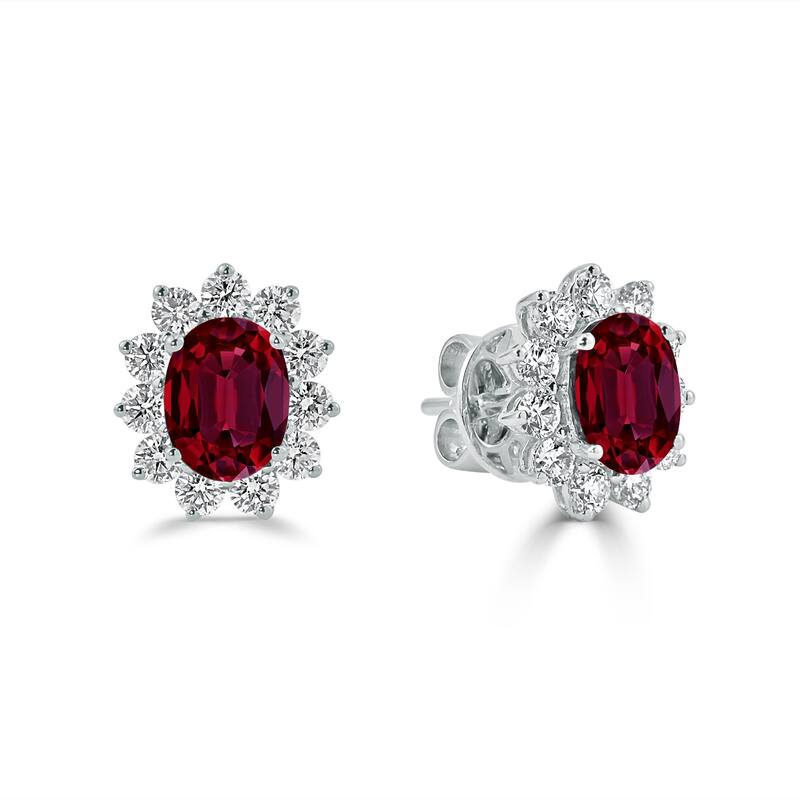 Auriya 2 3/4ct Iconic Oval-cut Red Ruby Halo Diamond Stud Earrings 1 1/4ctw 18k Gold