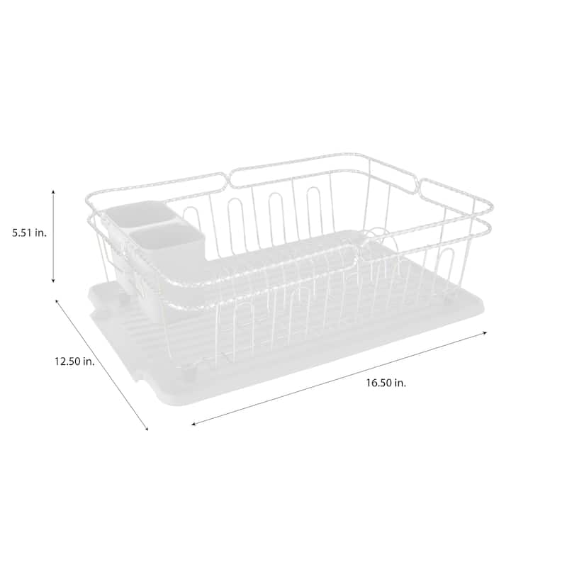 Kitchen Details Twisted Chrome 3 Piece Dish Rack in White - 16.5" x 12.5" x 5.5"
