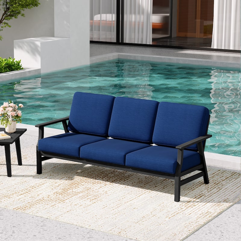Teak Frame Outdoor Loveseat Daybed with Water-Resistant Cushions.