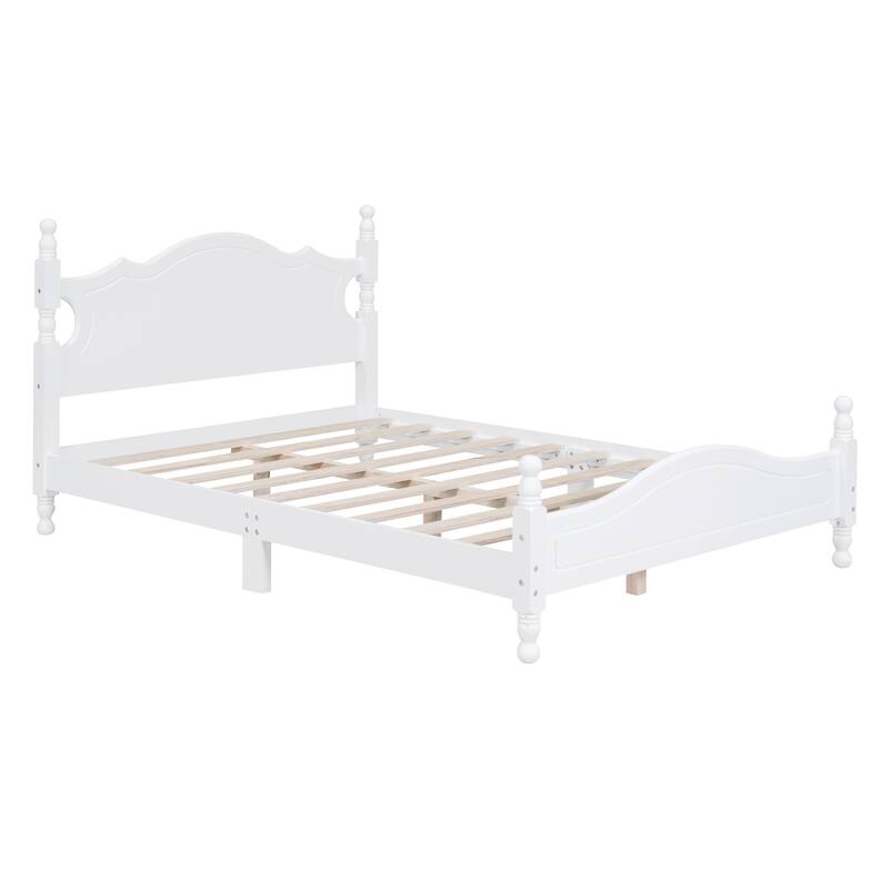 Retro Style Platform Bed Frame with Headboard and Wooden Slat Support