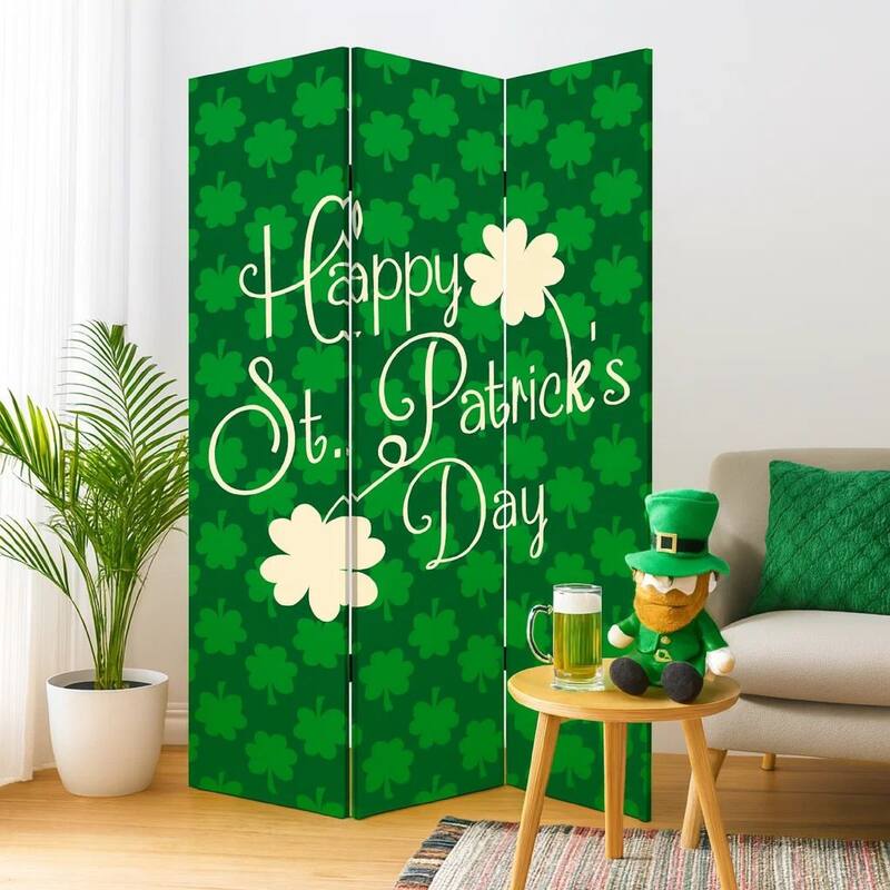 72 Inch 3 Panel Canvas St Patricks Day Print Room Divider,Green