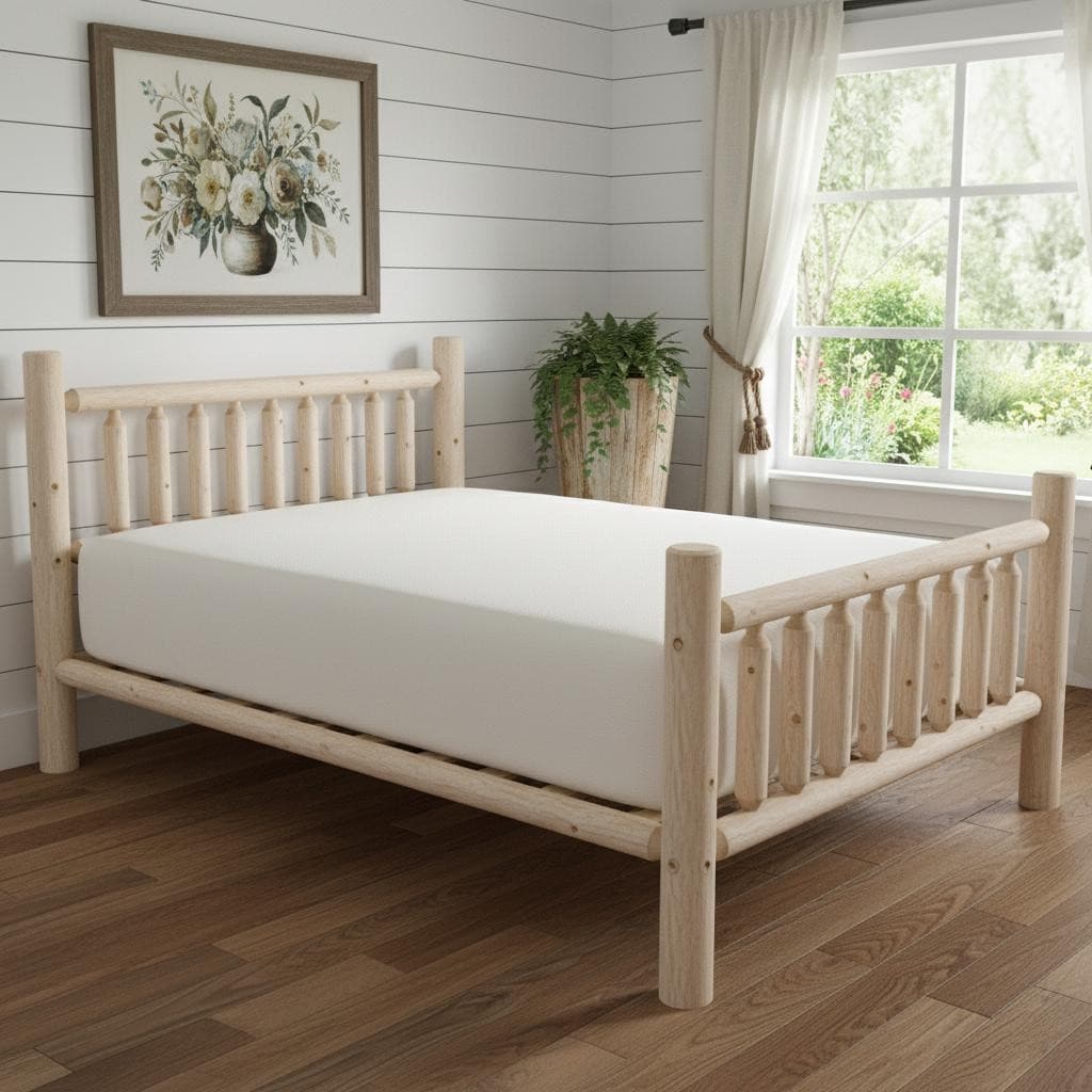 HomeRoots Natural Unfinished Low Post Cedar Log Queen Bed