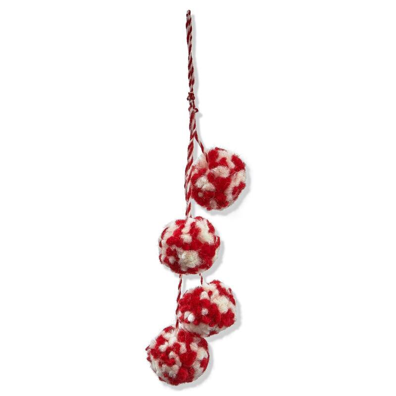 Artisan Red Wool Pom Pom Swag Tree Ornaments - Holiday Decor for Indoor Use, 1.2" H x 12" L x 1.2" W