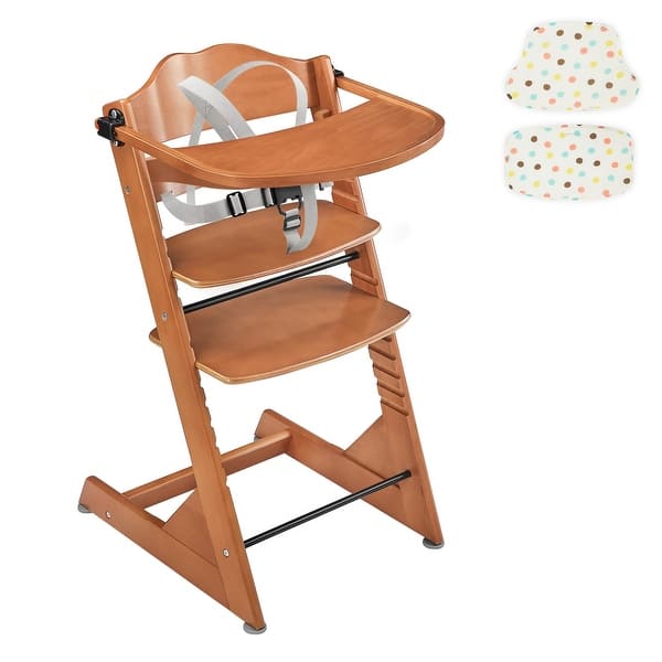 slide 2 of 5, 3-in-1 Convertible Wooden Toddler High Chair, Baby Feeding Chair with Removable Tray, Cushion and Harness, Brown Brown
