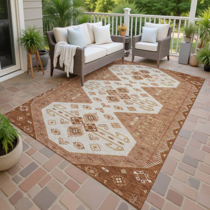 Machine Washable Indoor/ Outdoor Global Hiawatha Chantille Rug - Paprika - 8' x 10'