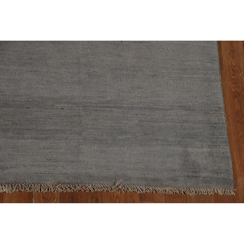 Solid Gray Gabbeh Oriental Area Rug Hand-Knotted Wool Carpet - 6'8" x 9'10"