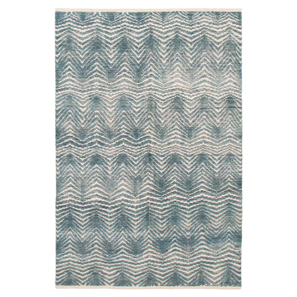 ECARPETGALLERY Hand-knotted Tangier Turquoise Wool Rug - 6'1 x 9'4