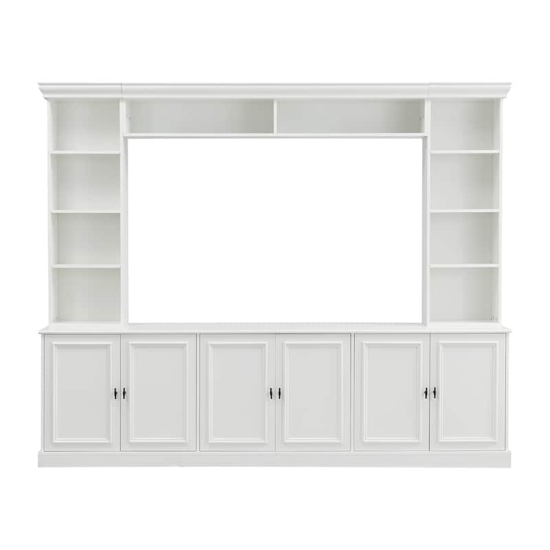 97.4"W Mid-Century TV Stand with Bookshelves, Adjustable Shelf & Bridge - Entertainment Center for TVs Up to 70"