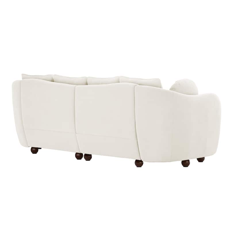 90.6" Chenille Upholstered Sofa with 6 Pillows, Modern 3-Seater Sofa Couch for Living Room Bedroom Apartment, White