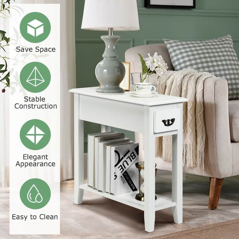 Space-Saving 2 Tier End Table with Drawer and Shelf for Living Room