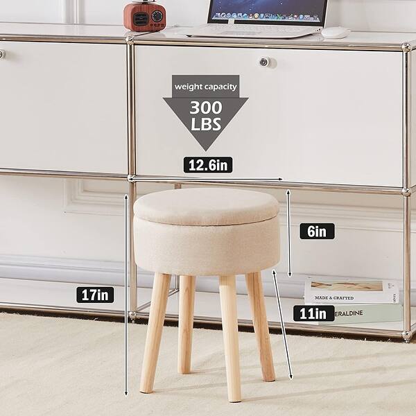 Round Vanity Stool Tray Top Modern Foot Stool(Beige) - Beige - Bed Bath ...