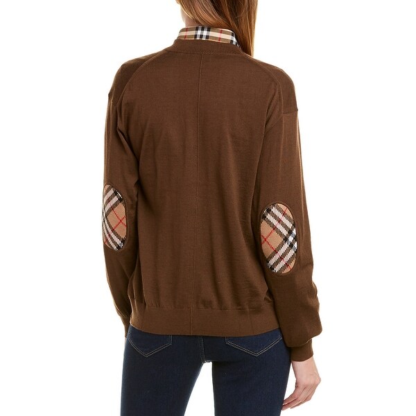 vintage check detail merino wool cardigan