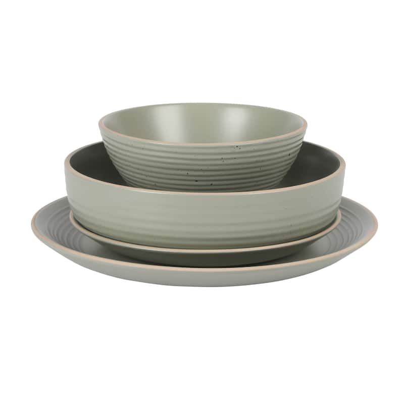 Gibson Home Dinah 16 Piece Double Bowl Stoneware Embossed Speckled Dinnerware Set