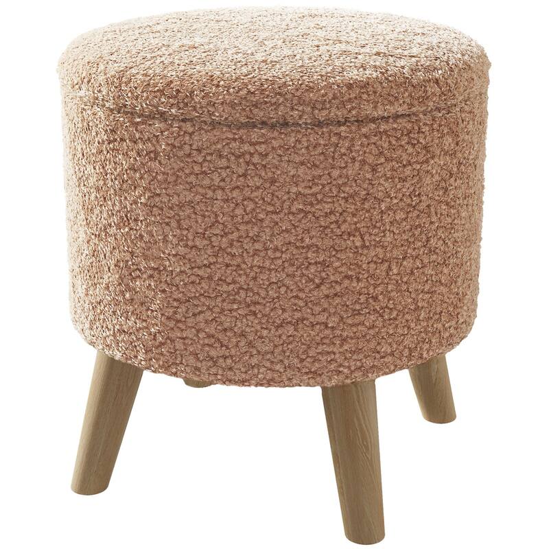 Linen Upholstered Storage Ottoman with Solid Wood Legs and Hidden Storage for Bedroom or Living Room