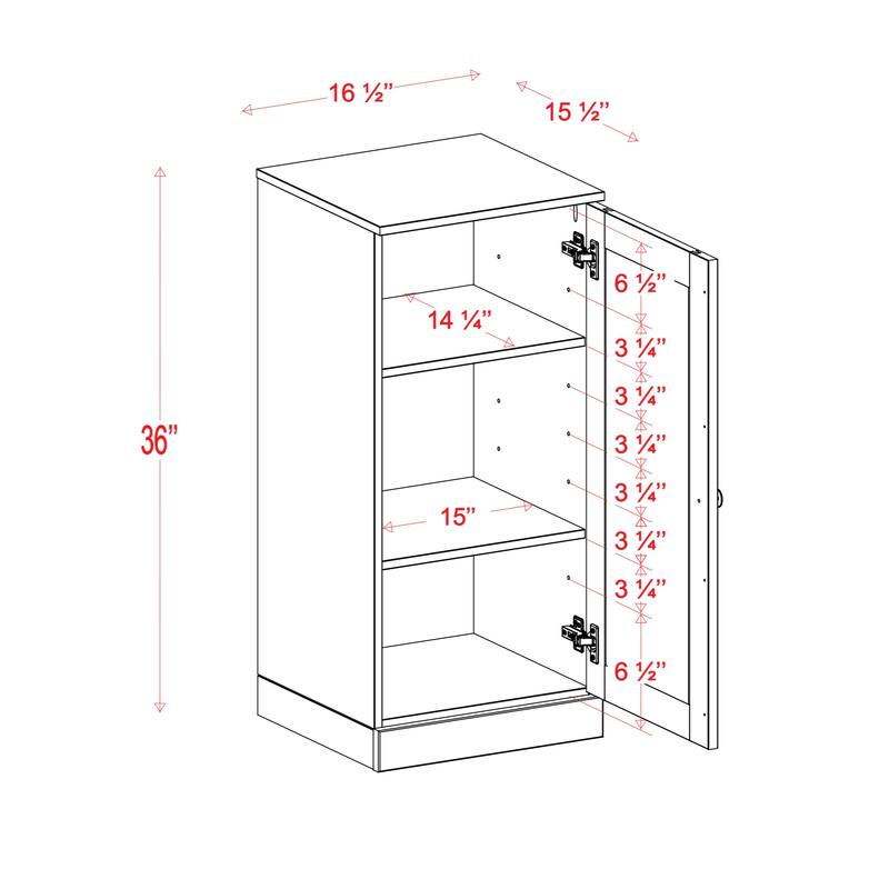 Palace Imports 100% Solid Wood 3-Shelf Bookcase with Shaker Door and Adjustable Shelves