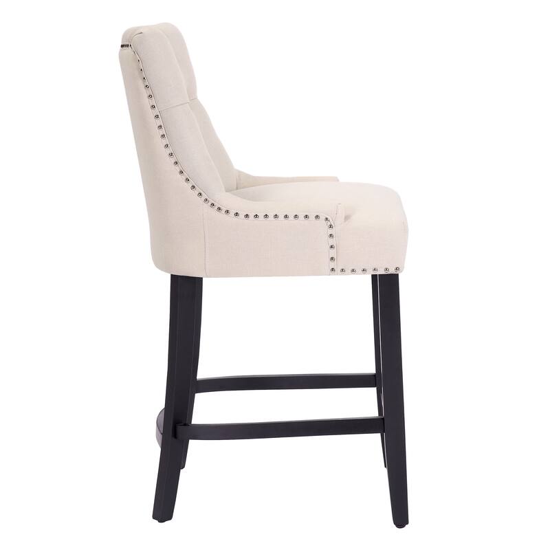 Carter 24" Upholstered Button Tufted Counter Stool, Black Legs