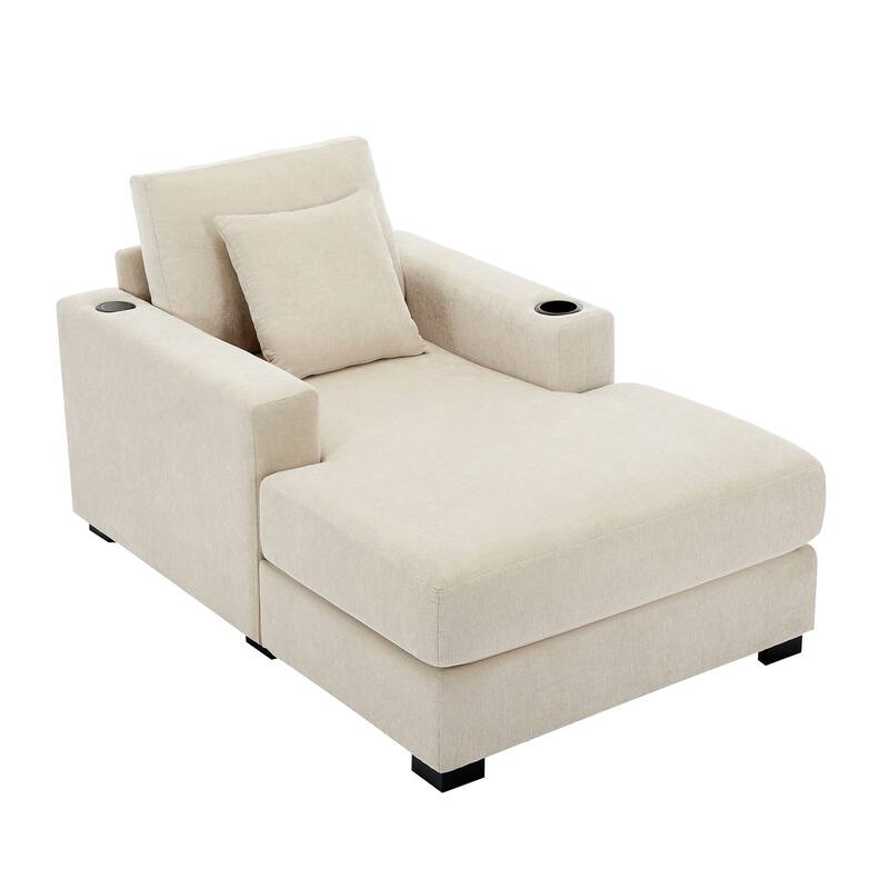 Oversized Chaise Lounger Modern Sofa Couch with Pillows, Charge Station & Cup Holders