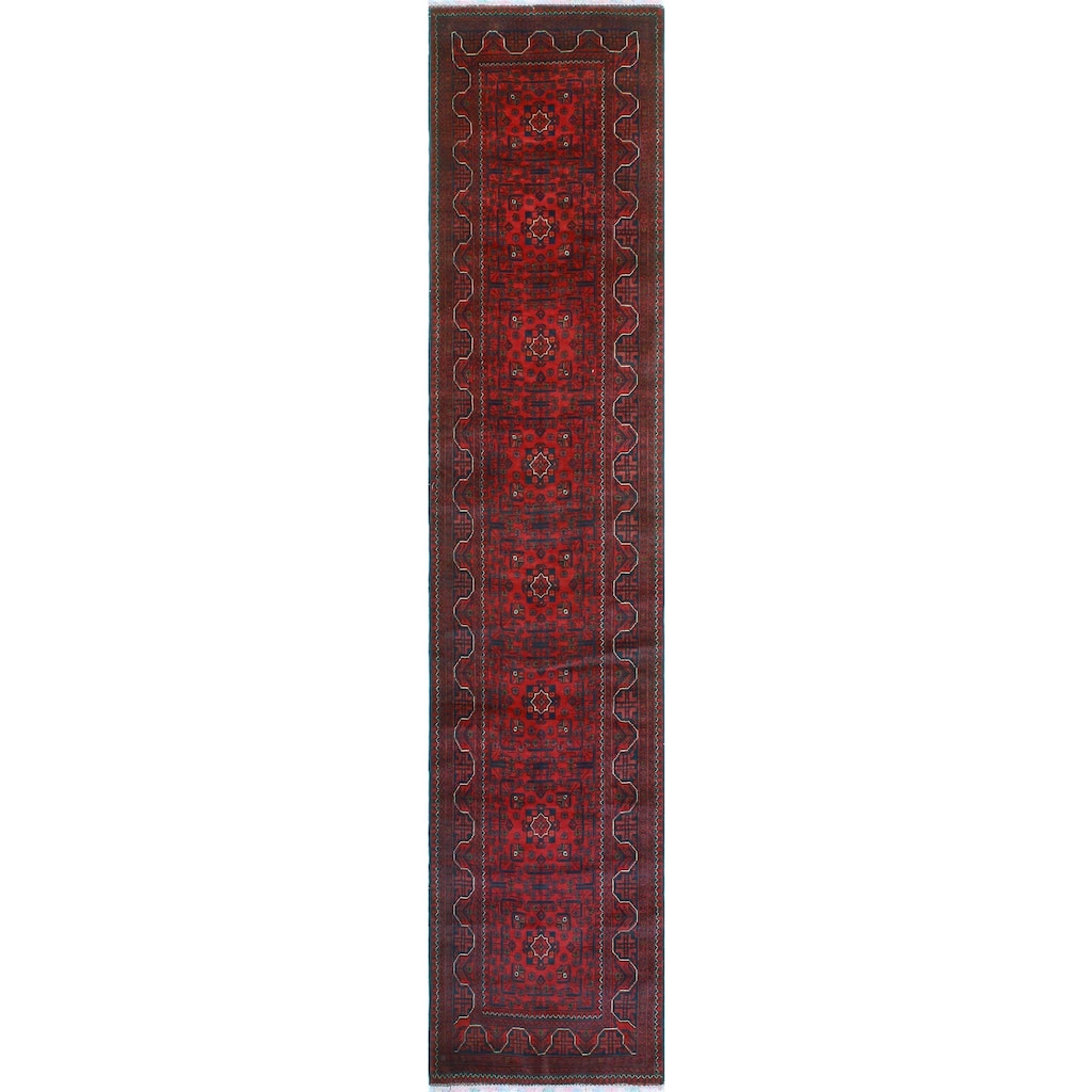 Khamyab Mawiyah Red/Navy Runner - 2'7" x 12'8"