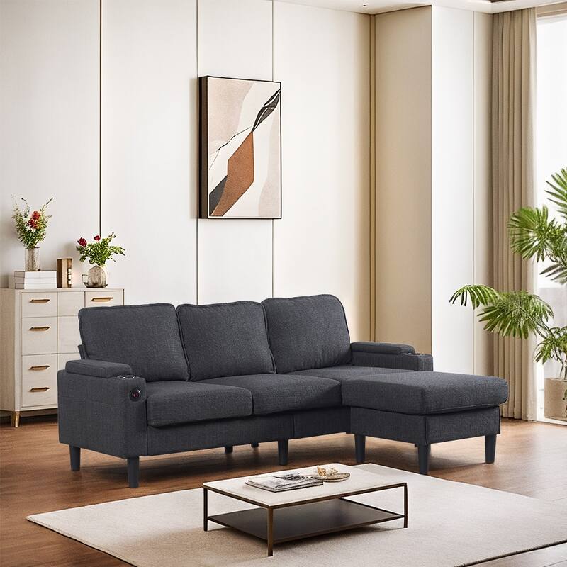Compact 3-Seat Sofa with Storage Ottoman, L-Shaped Couch with Stool