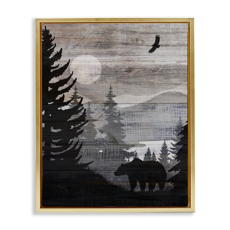 Stupell Rustic Woodland Evening Framed Floater Canvas Wall Art Design By Susan Arnot - 17 x 21 - Gold