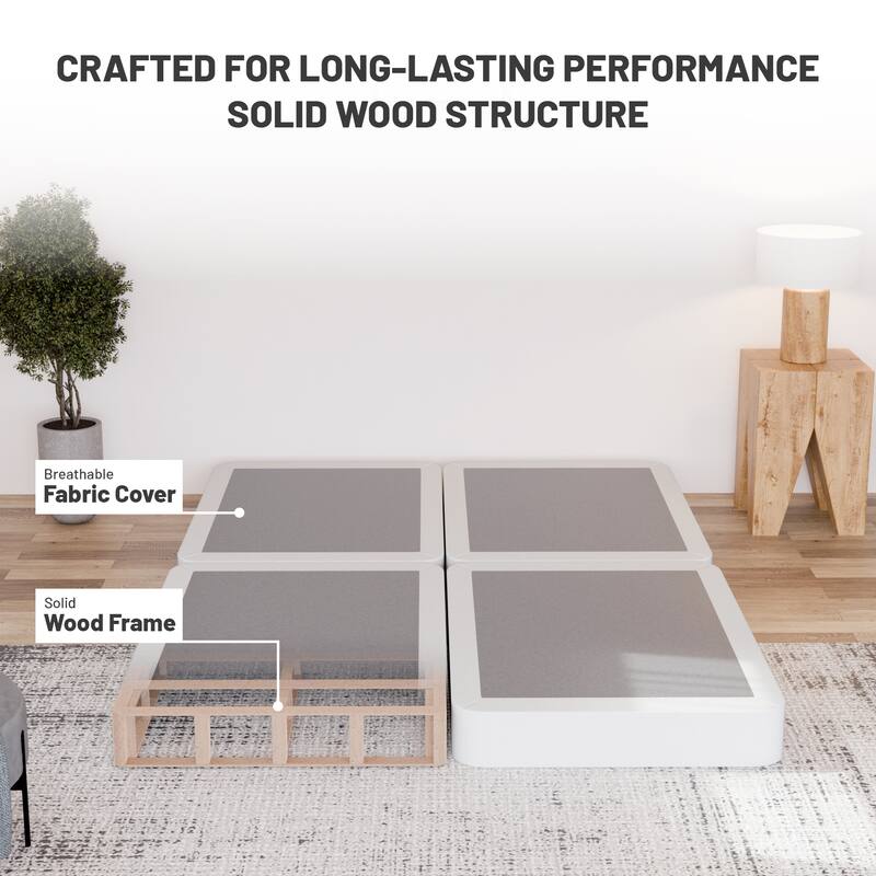 Onetan 8-Inch & 4-Inch Wooden Box Spring/Foundation Ideal for Mattress, No Assembly Needed, White.