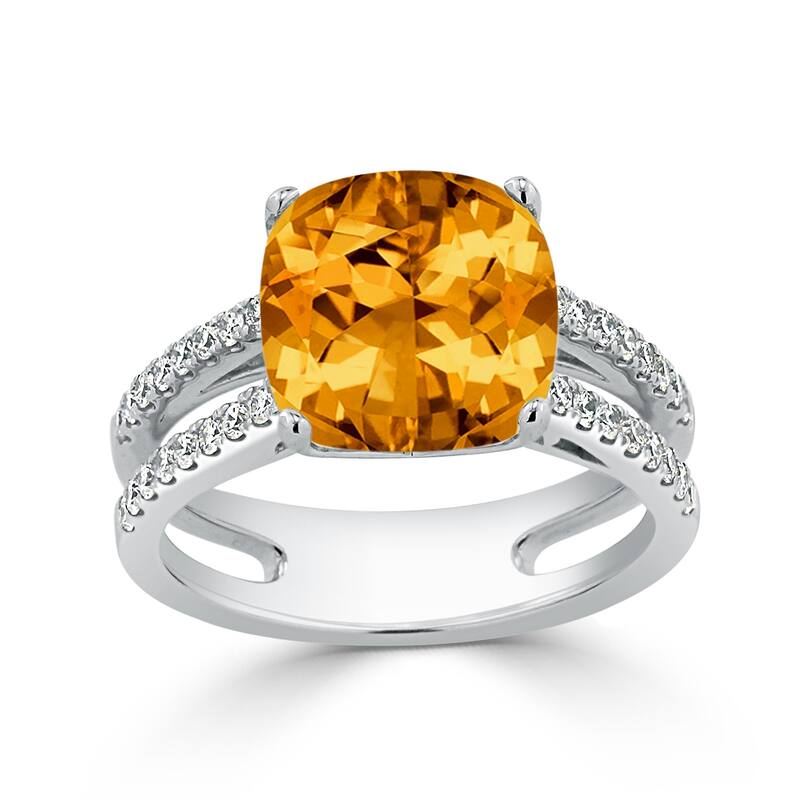 Auriya Modern 3ct Cushion-cut Citrine and Diamond Engagement Ring 1/4cttw 14k Gold