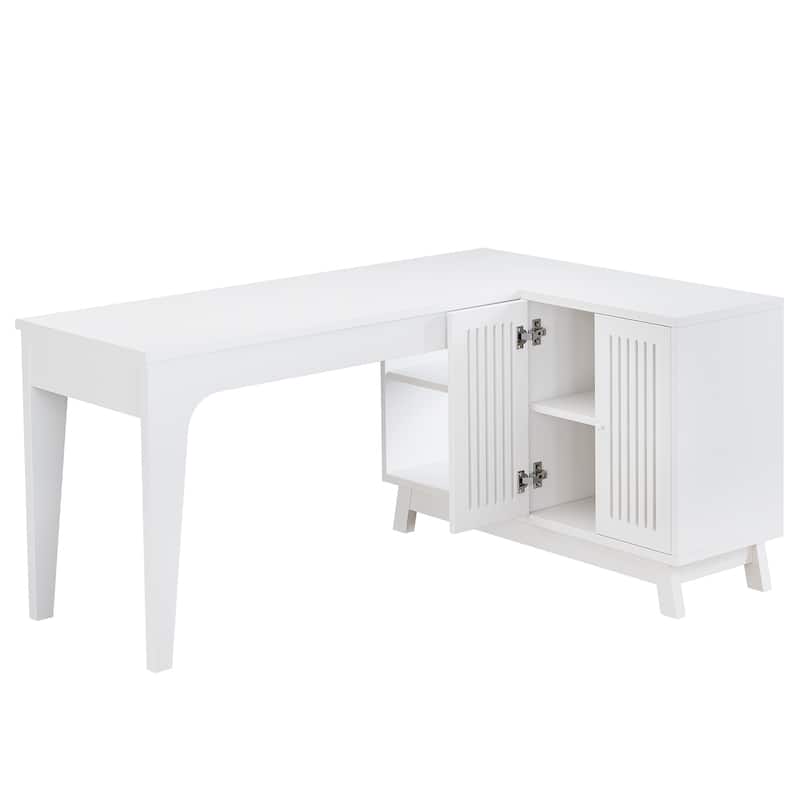 L-Shaped Desk with Storage Cabinet, 57-Inch Wood Corner Workstation