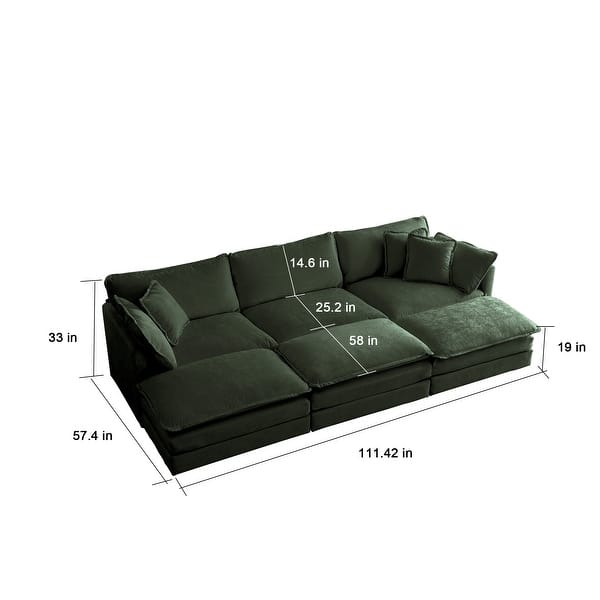 dimension image slide 13 of 23, Cloud Chenille Upholstered Modular Sectional Sofa with DIY Combination Design